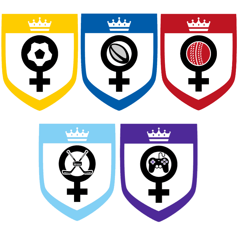 Collage of five Her Game Too logos