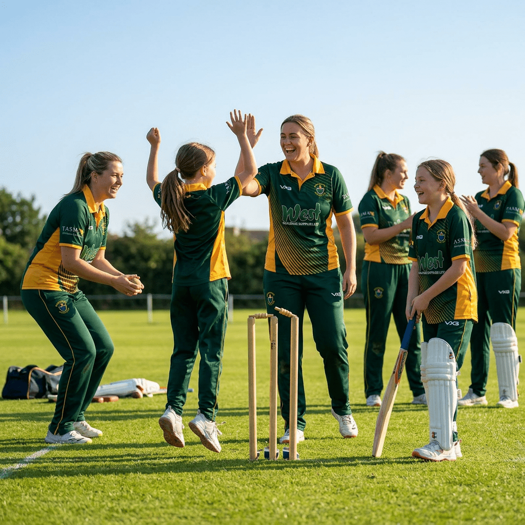 a group of women and girls enjoying cricket